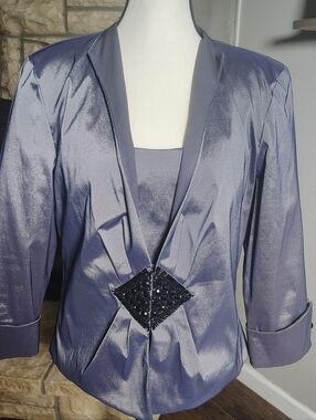 Vintage Expo Ladies Shimmery Purple Satin Evening Jacket With Top Size 14